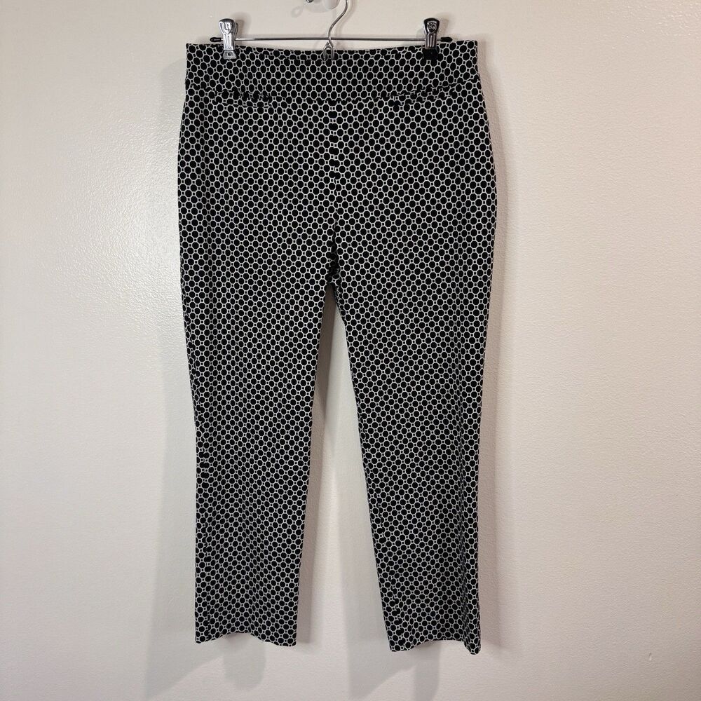 Talbots Pants 10P Petite Pull On Black White Geometric Stretch Slimming Cropped